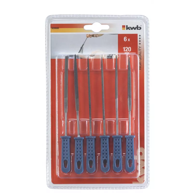 kwb 926000 Set di lime a coda di topo di precisione, 6 pezzi (160 mm, acciaio al carbonio, impugnature ergonomiche)