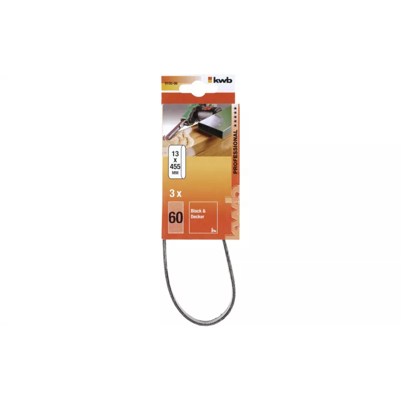 kwb 910506 Set di nastri abrasivi, grana 60, 457 mm x 13 mm, 3 pezzi