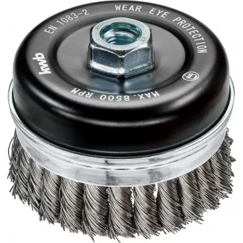 KWB AGGRESSO-FLEX® spazzola a tazza, intrecciata, filo d'acciaio HSS ondulato, 75 mm, filettatura M14, per smerigliatrice angolare, 1 pz. (719226)