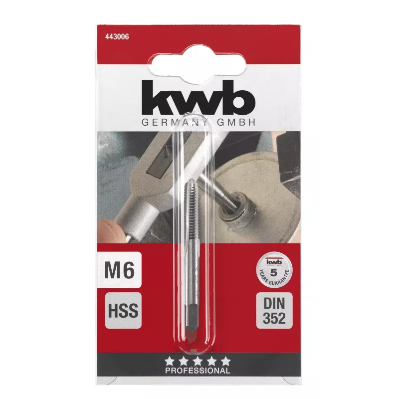 kwb 443006 maschio per filettatura manuale HSS M6 x 1,0 DIN 352 maschio a scanalature, 1 pz.