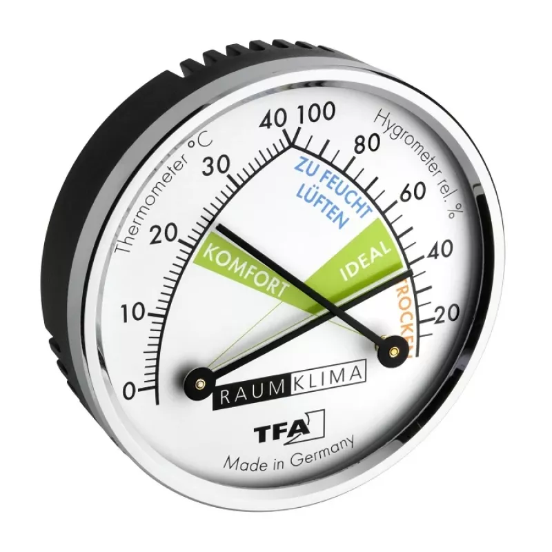 TFA Dostmann 452024 termoigrometro, analogico, bianco/argento, montaggio a parete o supporto da tavolo, da -15 a +55°C, 0-100% RH