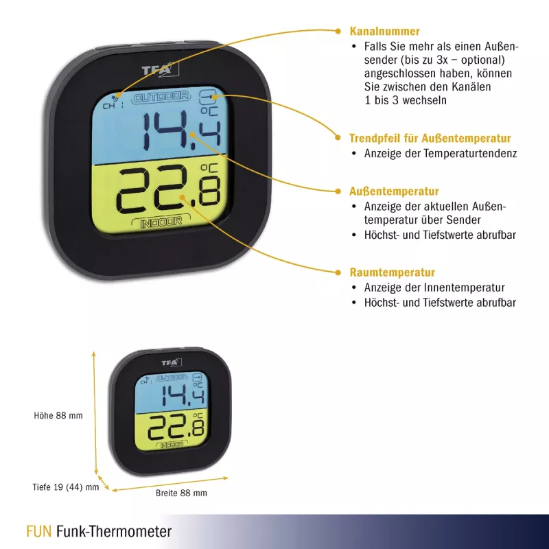 TFA Dostmann termoigrometro digitale quadrato 1,5V 61x24x61mm nero 30.3068.01