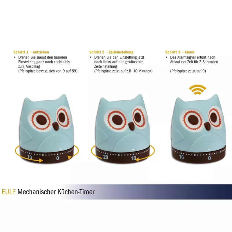 TFA Dostmann gufo timer da cucina meccanico, turchese, 60 minuti, analogico, senza batterie 38.1039