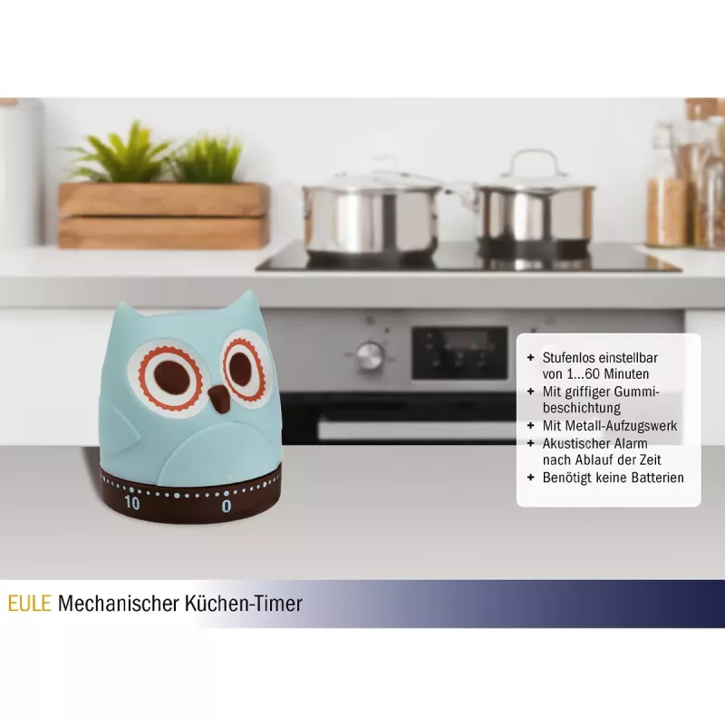 TFA Dostmann gufo timer da cucina meccanico, turchese, 60 minuti, analogico, senza batterie 38.1039