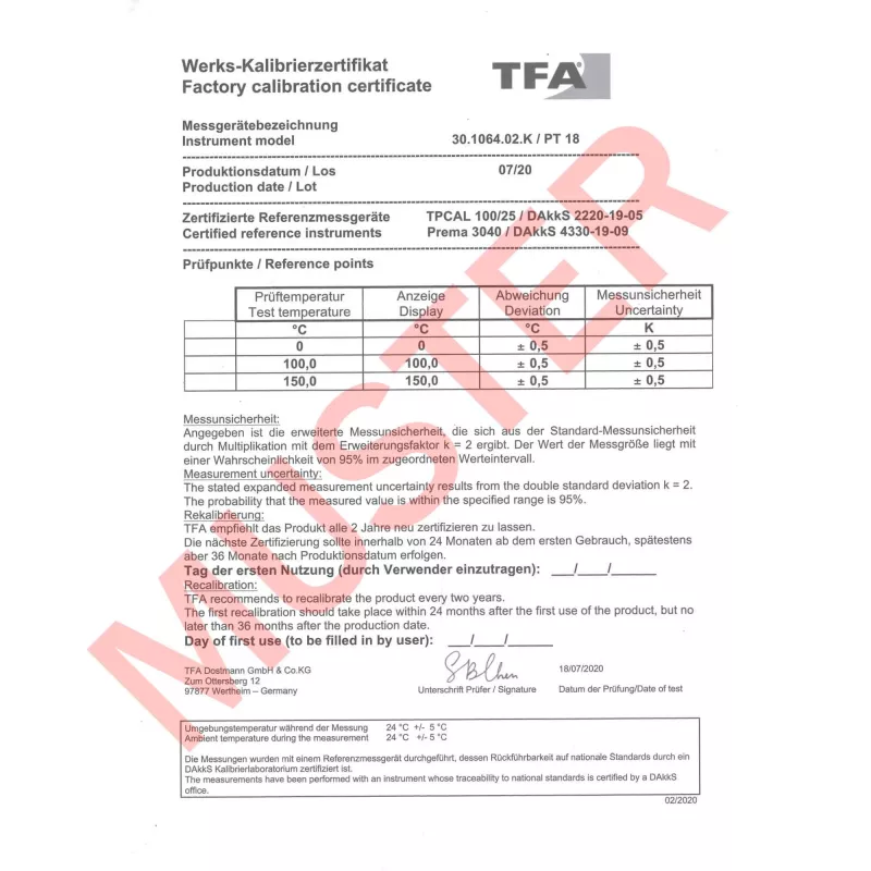 TFA Dostmann 30.1064.02.K Termometro a mano bianco °F/°C da -40 a 250°C con display integrato