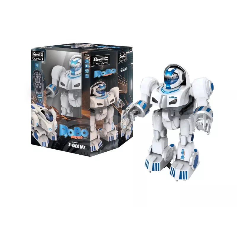 Revell Control T-Giant robot RC - 2,4 GHz, lanciatore di dischi in schiuma, effetti LED, bianco/grigio/arancione 24700