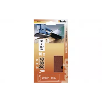KWB 817980 Fogli di carta abrasiva, grana P40/P80/P240, 186 x 93 mm, 10 pezzi