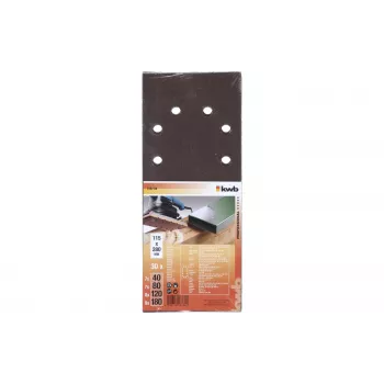KWB 818788 Fogli di carta abrasiva grana mista P60 P80 P120 P180 280x115 mm confezione da 30