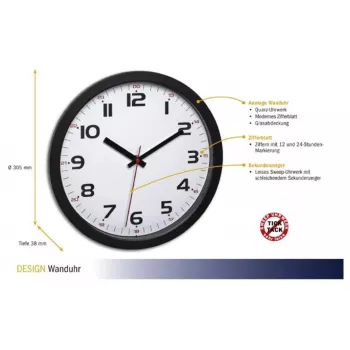 TFA Dostmann 60.3050.01 Orologio da parete al quarzo 305 mm nero