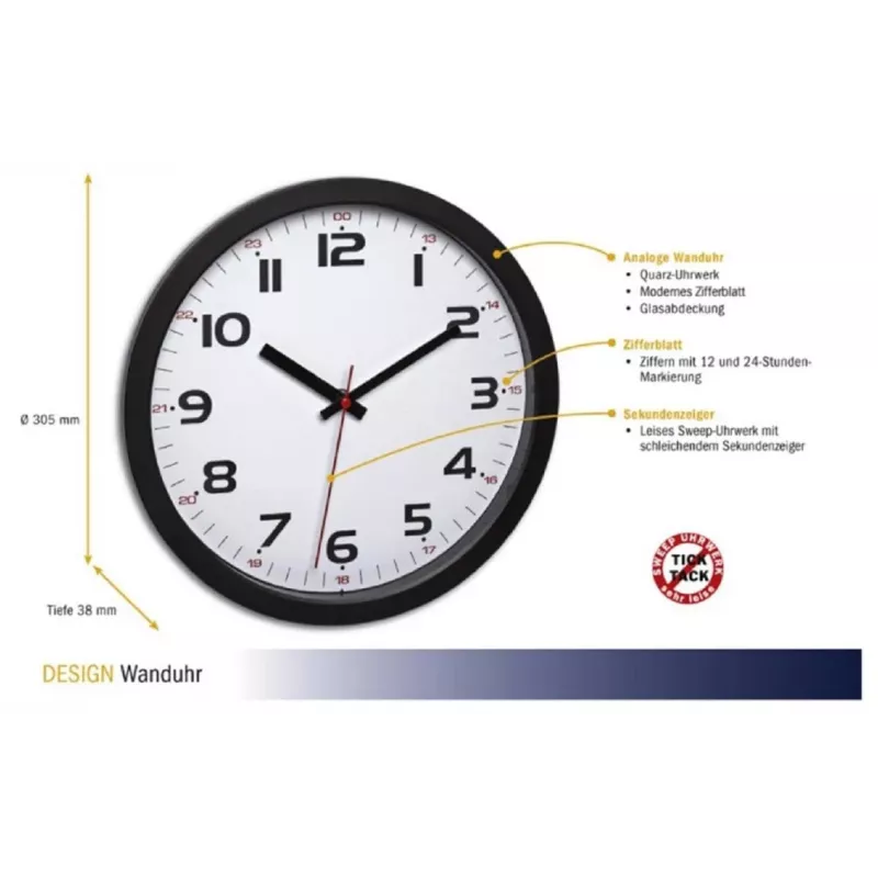 TFA Dostmann 60.3050.01 Orologio da parete al quarzo 305 mm nero