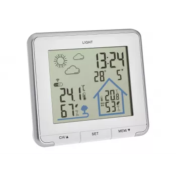 TFA Dostmann LIFE Stazione meteo radiocontrollata con previsioni 12-24h, LCD a colori, temperatura e umidità interne/esterne, orologio DCF-77, allarme gelo, 1 sensore incluso – nero 35.1153.02