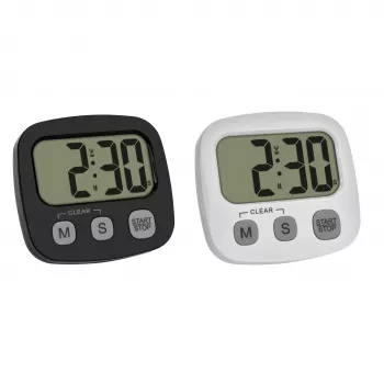TFA Dostmann Set timer digitale da 2 pezzi con cronometro e orologio, nero e bianco (38.2057.40.02)