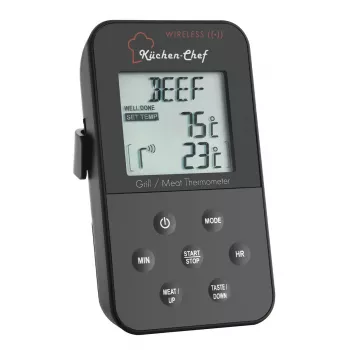 TFA Dostmann 14.1504 Termometro da grill con sonda a cavo, allarme, timer, monitoraggio temperatura al cuore per cottura a bassa temperatura, maiale, manzo, selvaggina, tacchino, agnello, coniglio