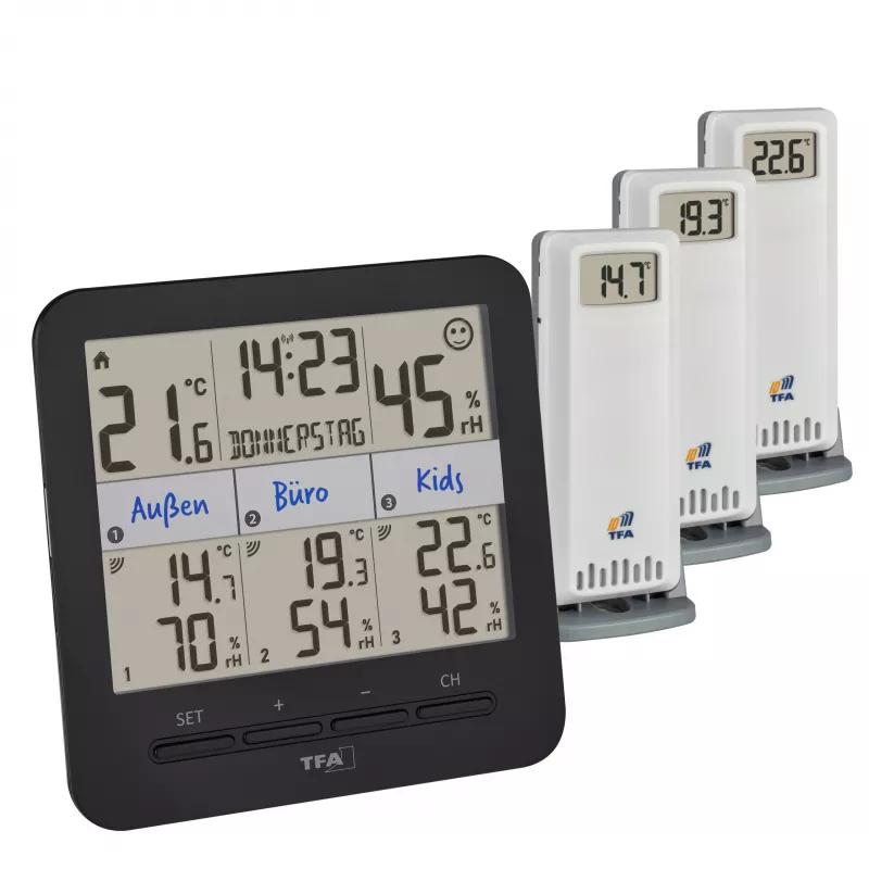 TFA Dostmann TFA.me Set starter con gateway Wi-Fi e 2 termoigrometri radio KLIMA@HOME, nero/bianco 35.8109.02