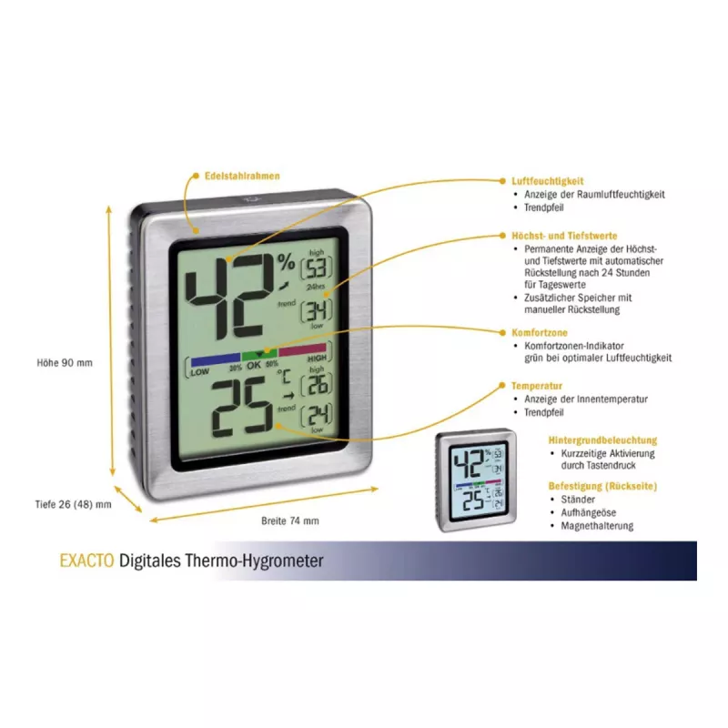 TFA Dostmann EXACTO Termoigrometro digitale argento 30.5047.54.K