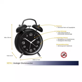 TFA Dostmann Sveglia meccanica 60.1025 nera