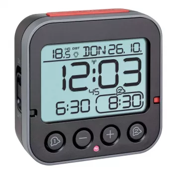 TFA Dostmann 60.2550.01 Sveglia radio nera con due orari di sveglia