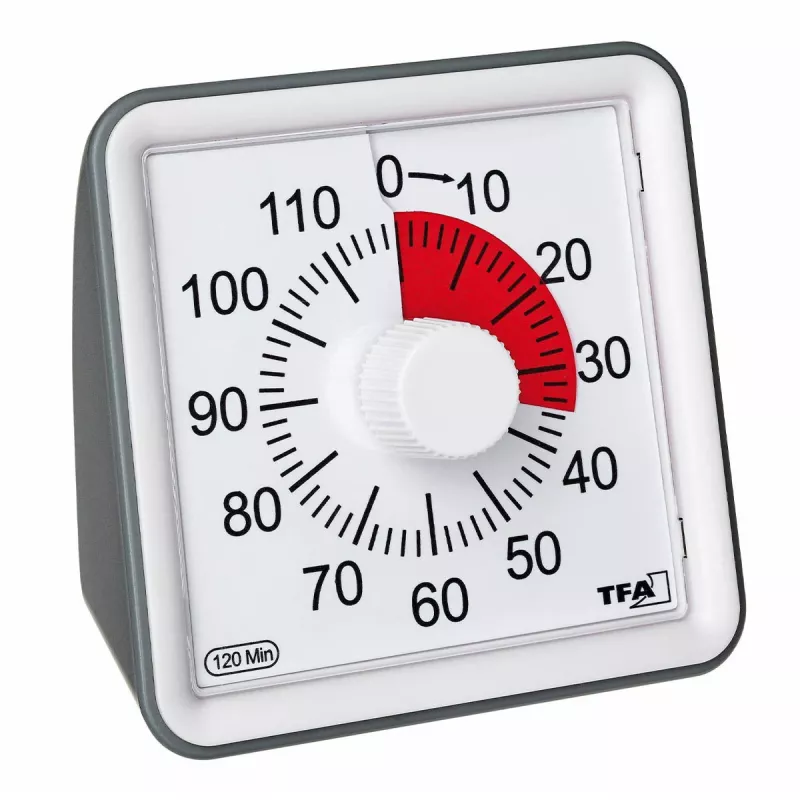 TFA DOSTMANN VISUAL Timer bianco analogico countdown meccanico da 60 minuti con funzionamento silenzioso e allarme acustico (38.2043.10)