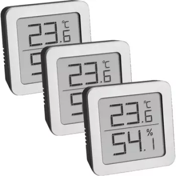 TFA Dostmann 95.2019.54 termo-igrometro digitale set da 3 per il monitoraggio del clima interno, bianco/argento