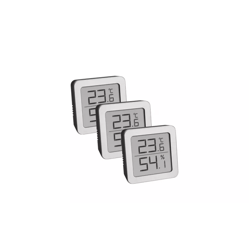 TFA Dostmann 95.2019.54 termo-igrometro digitale set da 3 per il monitoraggio del clima interno, bianco/argento