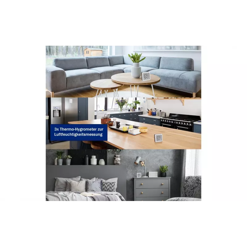 TFA Dostmann 95.2019.54 termo-igrometro digitale set da 3 per il monitoraggio del clima interno, bianco/argento
