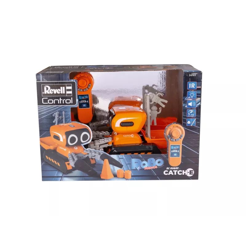 Revell RCCatch-E robot telecomandato con braccio meccanico, 2,4 GHz, bianco/arancione/nero 24701