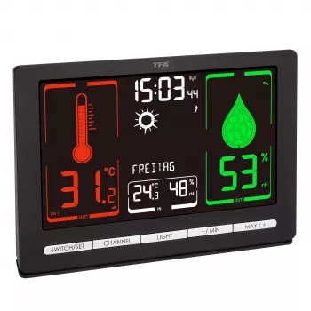 TFA Dostmann METEOCHROME Stazione meteo radio con display a colori, previsioni 12-24h, sensore esterno, orologio DCF-77 35.1132.01