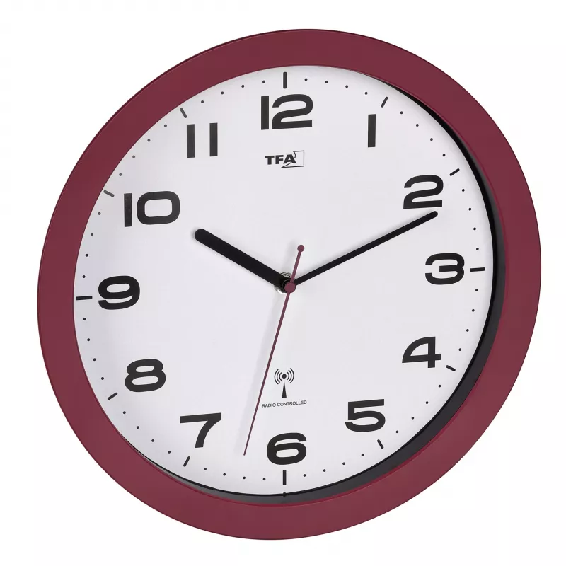 TFA Dostmann 60.3554.05 Orologio da parete radio, rosso, 320 mm di diametro
