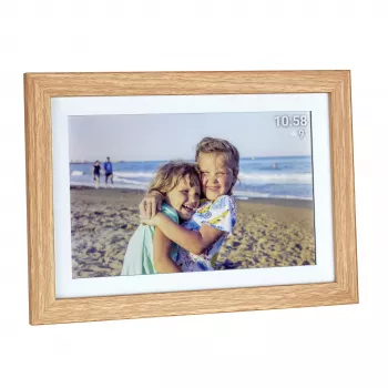TFA Dostmann FRAMEO App Cornice digitale WiFi 10,1 pollici 1280x800 touchscreen IPS 32GB design legno marrone 37.1002.08
