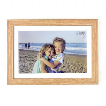 TFA Dostmann FRAMEO App Cornice digitale WiFi 10,1 pollici 1280x800 touchscreen IPS 32GB design legno marrone 37.1002.08
