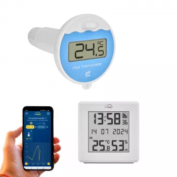 TFA Dostmann TFA.me Kit di avvio termometro smart per piscina con gateway Wi-Fi e sensore galleggiante per piscina, bianco 35.8110.02