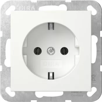 Gira System 55 Presa Schuko con coperchio a ribalta, bianco puro 418003