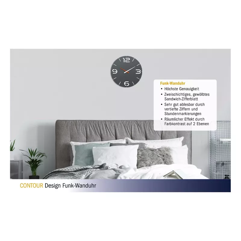 TFA Dostmann orologio da parete radiocontrollato design Contour, nero/bianco (60.3536.10)