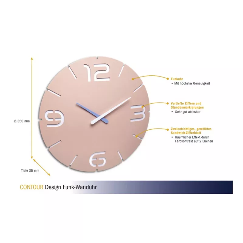TFA Dostmann orologio da parete radiocontrollato design Contour, rosa antico/bianco (60.3536.16)