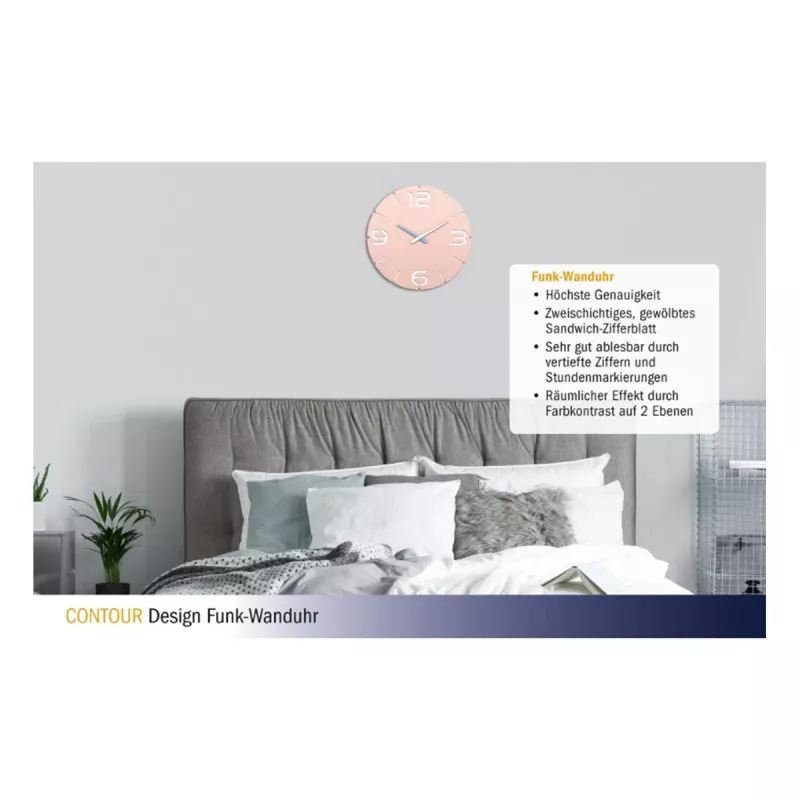 TFA Dostmann orologio da parete radiocontrollato design Contour, rosa antico/bianco (60.3536.16)