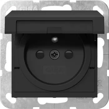 Gira 4488005 Presa SCHUKO con coperchio a ribalta, protezione bambini, bianco puro lucido, System 55