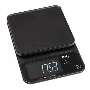 TFA Dostmann COOKIE Bilancia da cucina digitale, capacità 5 kg, precisione 1 g, con ciotola dosatrice, nero 50.2009.01