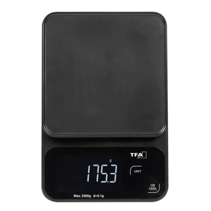 TFA Dostmann COOKIE Bilancia da cucina digitale, capacità 5 kg, precisione 1 g, con ciotola dosatrice, nero 50.2009.01