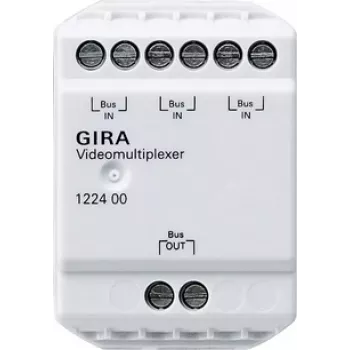 Gira 122400 video multiplexer per citofonia, bus a 2 fili, 4 ingressi telecamera, guida DIN, 6 moduli