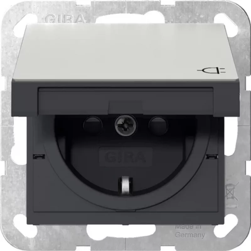 Presa SCHUKO Gira con coperchio a ribalta e shutter, acciaio inox, 1 modulo, da incasso, 16 A, 250 V 4414600