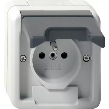Presa Schuko GIRA 448530 con coperchio a ribalta, bianco puro lucido