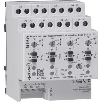 GIRA Attuatore radio interruttore/tapparella guida DIN 8 canali 4A 543500