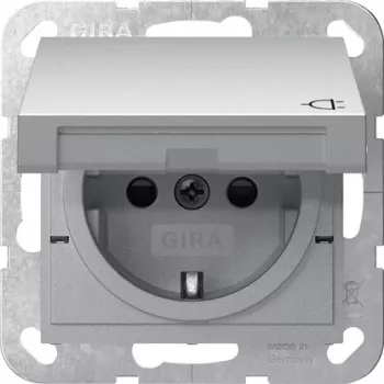 Gira System 55 Presa SCHUKO con coperchio a ribalta e protezione maggiorata contro i contatti, bianco puro lucido 475426