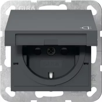 Gira System 55 Presa SCHUKO con coperchio a ribalta, bianco puro lucido 475428