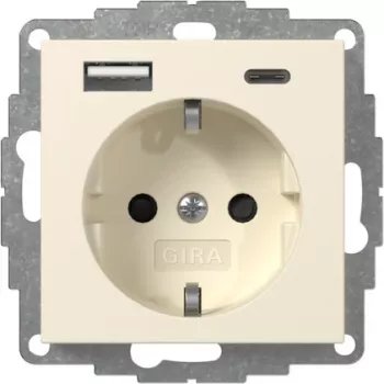 GIRA 245901 Presa SCHUKO con caricabatterie USB 2x Type-A/C System 55 bianco crema