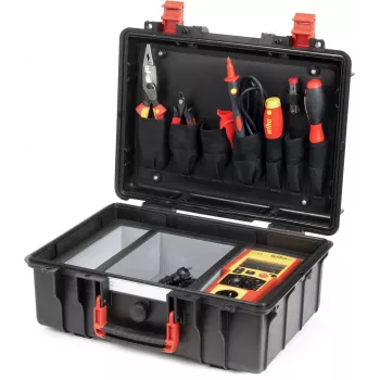 Wiha PAT one set collaudatore apparecchi norma VDE 0701-0702 (47220) collaudatore apparecchi portatile con LCD a colori, Bluetooth, USB-C, batteria ricaricabile Li-Ion, puntali di prova, pinze a coccodrillo, borsa