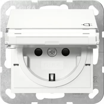 Gira 455703 Presa SCHUKO con coperchio a ribalta, bianco puro lucido, System 55