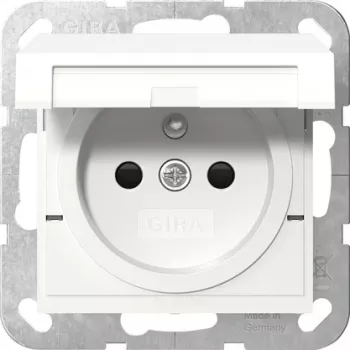 Gira 448803 Presa Schuko con coperchio a ribalta, contatto di protezione, System 55, bianco puro lucido