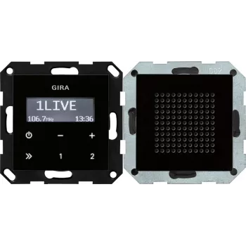 Modulo radio RDS da incasso Gira, vetro nero, sintonizzatore FM, 8 stazioni, 2 W RMS, 230 V AC 228005