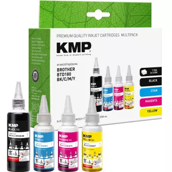 KMP PRINTTECHNIK set d'inchiostro di ricarica per Brother BTD180BK/C/M/Y – nero 110 ml, ciano/magenta/giallo 50 ml ciascuno (compatibile) 1555,0005